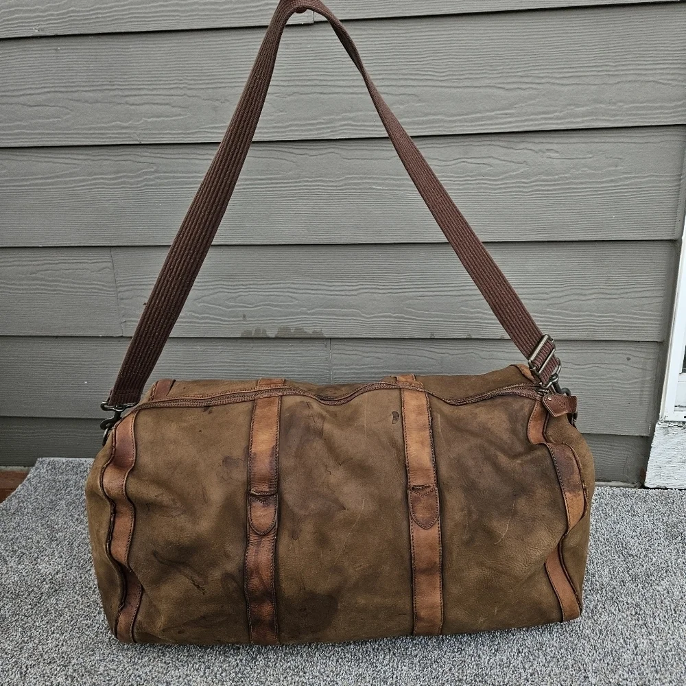 Vintage J CREW Oarsman Rugged Leather Weekender Bag Large Travel Duffle Worn